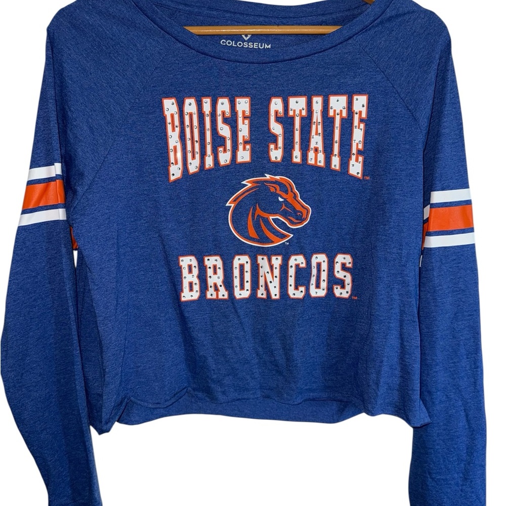 Colosseum Blue Boise State Broncos Long Sleeve Cropped Shirt